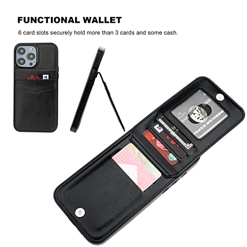 KIHUWEY for iPhone 14 Pro Max Wallet Case Card Holder Kickstand, Black | Credit Card Slots, PU Leather, Magnetic Clasp, Flip Heavy Duty Protection Cover for Men and Women - color: Black