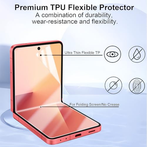 for Samsung Galaxy Z Flip 7 Screen Protector [3-Pack],Samsung Flip7 Film Full Coverage Hydrogel Film for Inner Main and Outer Cover Screens, Anti-Bubble