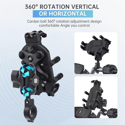 Motorcycle Phone Holder with Vibration Dampener & High Speed Secure Lock, Anti Shake Motorcycle Cell Phone Holder, Motorcycle Phone Mount for ATV Bike Fit 4.7-7.2 Smartphones