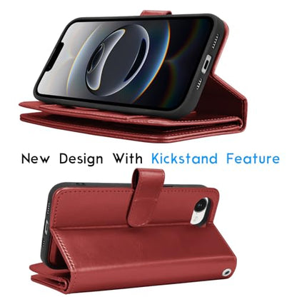 Tekcoo Wallet Case Compatible with iPhone 16E 2025 (6.1 inch) Luxury ID Cash Credit Card Slots Holder [Detachable Magnetic Hard Case] Carrying Pouch Folio Flip PU Leather Cover [Wine Red] - color: Wine Red, size: 16E 2025