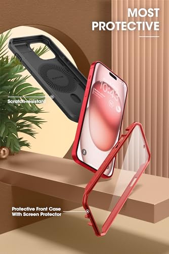 SUPCASE for iPhone 15 Case (6.1 inch), Compatible with MagSafe, Ruddy | Built-in Kickstand, 360° Rotating Belt Clip,Screen Protector, Rugged Case for iPhone 14/13,Mil-Grade Protection, UB Pro Mag - color: Red