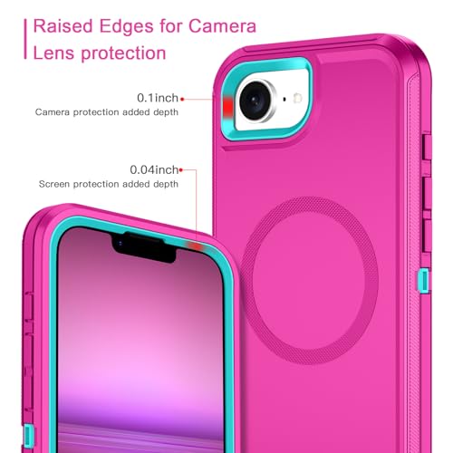 I-HONVA for iPhone 16e Case [Compatible with MagSafe] Shockproof 3-Layer Full Body Protection [Without Screen Protector] Rugged Heavy Duty Cover Case for Apple iPhone 16e 6.1",Rose Red/Green - color: Rose Red/Green