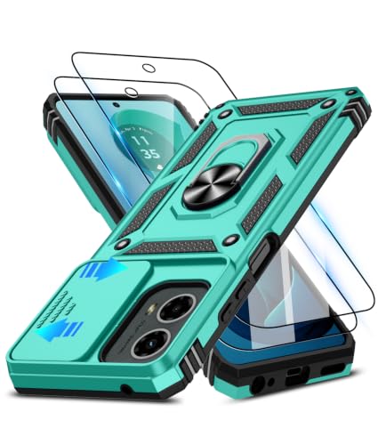 ATUMP for Moto G-5G 2024 Case with Camera Lens Cover & HD Screen Protector(2 Pcs), [10FT Military Grade Drop Protection] Magnetic Ring Holder Kickstand Protective Cover for Motorola G 5G 2024, Teal - color: Teal, size: Moto G 5G 2024 - 6.6 Inch