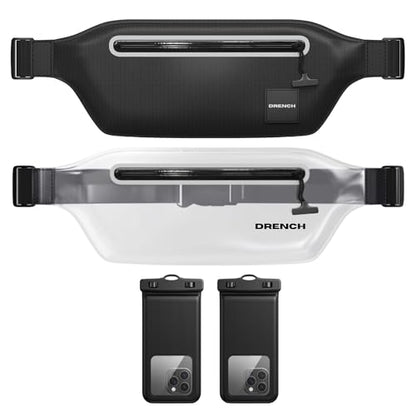 Drench underwater photography pouch – Black + Clear Waterproof Fanny Pack Bundle, 2 Submersible Phone Pouches + Floating Cases