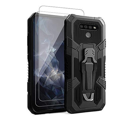 for LG K51 Phone Case,with Tempered Glass Screen Protector [2Pack] Heavy-Duty Military Grade 15ft. Drop Tested Protective Case for LG K51 -Black - color: BLACK