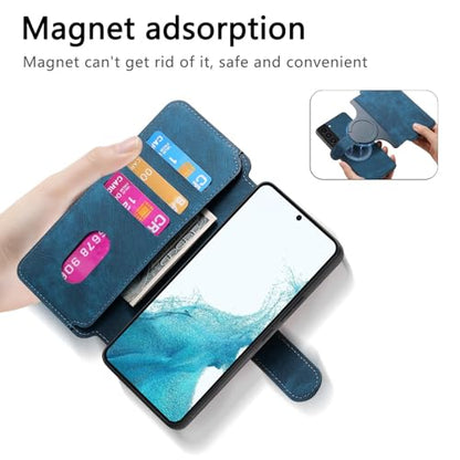 2 in 1 Wallet Case for Samsung Galaxy S22+ Plus 5G CMG Blue | PU Leather Magnetic Flip Folio Case with RFID Blocking Card Holder, Credit Card Slots Kickstand, Shockproof Protective Cover - color: Blue, size: Samsung Galaxy S22 Plus