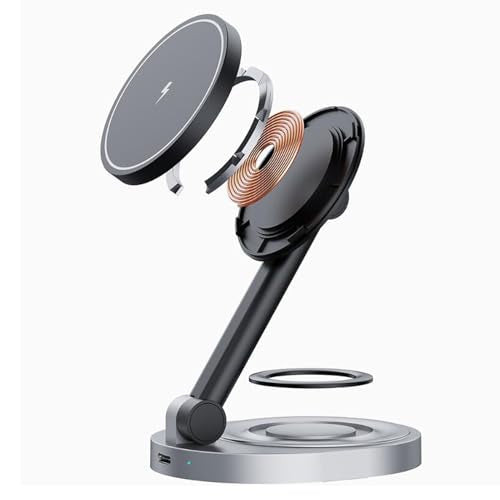 banapoy 2026 3 in 1 Charging Station for 16 15 14 13 12 Series, 360 Degree Rotating Magnetic Fast Charging Wireless Charger Stand Station with Indicator Light