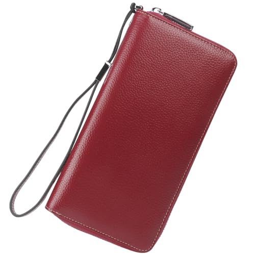 Small Compact Women Wallet RFID Blocking Genuine Leather Bifold Purse with ID Windows - color: 1- Pebbled Dark Red, size: One Size