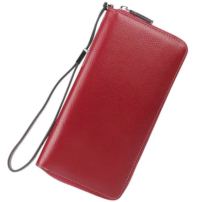 Small Compact Women Wallet RFID Blocking Genuine Leather Bifold Purse with ID Windows - color: 1- Pebbled Dark Red, size: One Size