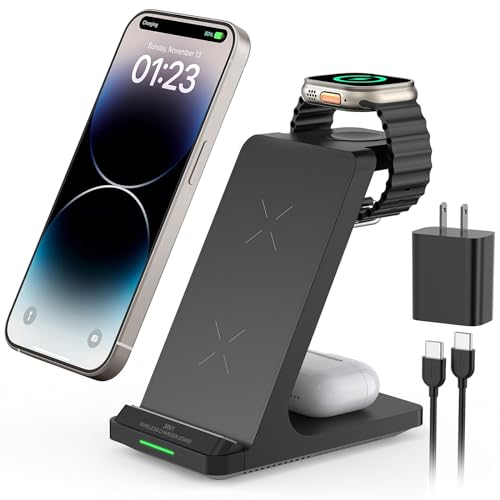 3 in 1 Fast Wireless Charging Station for Multiple Apple Devices - color: Black