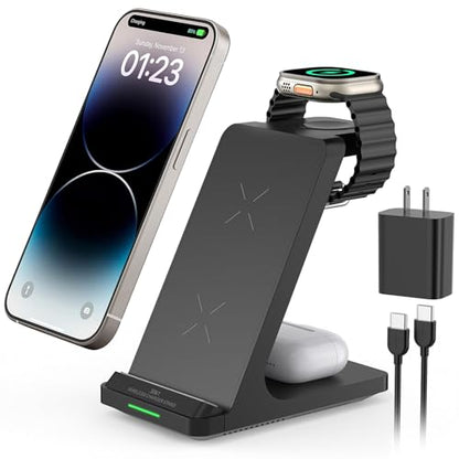 3 in 1 Fast Wireless Charging Station for Multiple Apple Devices - color: Black