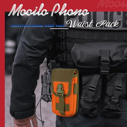 Tactical Molle Pouch Compact Utility EDC Waist Pack Phone Holster with Card Slots for 4.7"-6.9" Phone - color: Orange