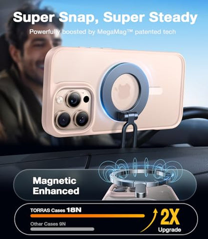 TORRAS Stronger Magnetic for iPhone 16 Pro Case, Matte Desert Titanium | Compatible with MagSafe, Military Grade Drop Protection, Shockproof Airbag, Color Button, Slim Anti-Scratch, Translucent - color: Desert Titanium White