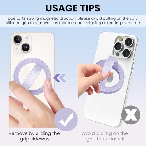 Magnetic Silicone Ring Grip Phone Holder, Loop Grip Phone Holder,Magnetic Phone Loop,Magsafe Phone Grip,Compatible with Magsafe for iPhone 16/15/14/13/12 Series (Purple Sparkle) - color: Purple Sparkle