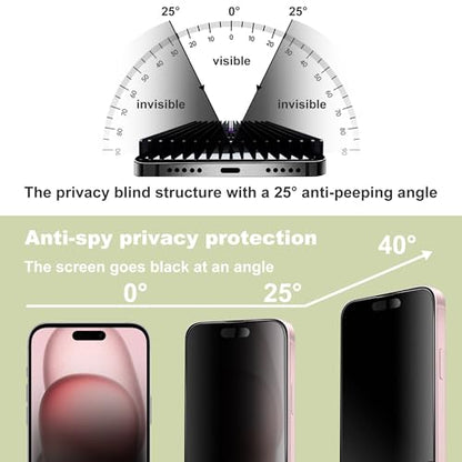 2-Pack Matte Privacy Anti-Spy Screen Protector for iPhone 14 Pro/15/16 (6.1"),Anti-Glare,9H Tempered Glass,Full Coverage,Anti-Fingerprint,Auto Dust Removal,Bubble-Free