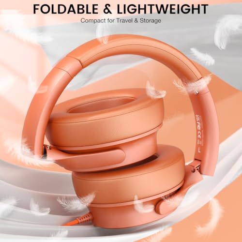 USB C Wired Over-Ear Headphones with Microphone - color: Orange
