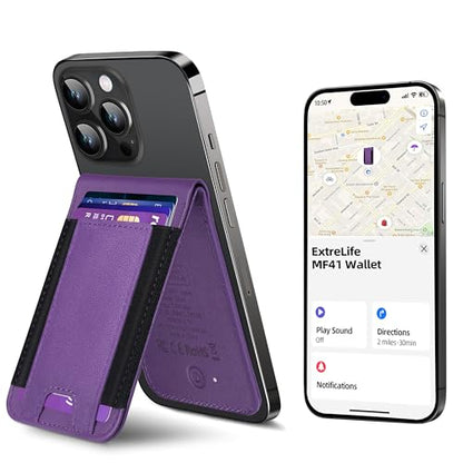 for Magsafe Wallet Works with Apple Find My, Leather Magnetic Phone Wallet - color: Purple