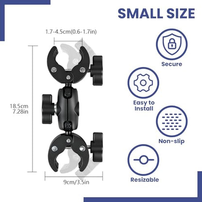 INNOLIFE Double Ball Head Camera Clamp - Adjustable Mounting Bracket with Pliers-Style Grips for Photo Studio Equipment, Light Stands, Reflectors, Monitors, and Golf Cart Crossbars（6inch）