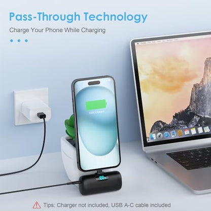 Mini Portable Charger USB C Power Bank,Upgraded 5000mAh PD Fast Charging Battery Pack Built-in USB-C Connector Travel Essential for iPhone17/17Pro/17Pro Max/Air/16 Plus/16Pro Max/15 Series,Android etc