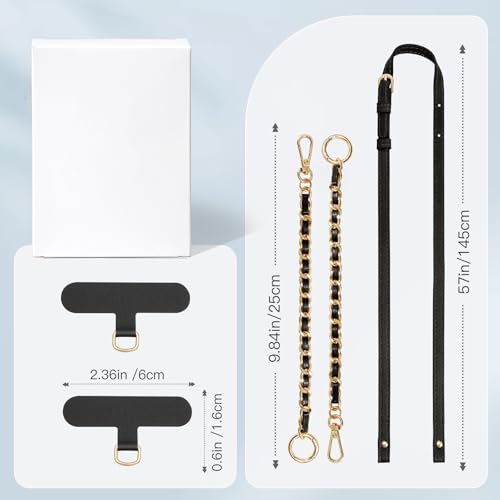 TiMOVO 2-in-1 Phone Lanyard Crossbody, Adjustable Phone Strap for Most Smartphones, PU Strap Combo with Metal Chain for Women - color: Black