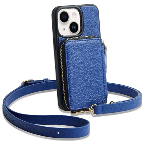 ZVE for iPhone 13 Wallet Case Crossbody with RFID Blocking Card Holder Wrist Strap Purse for Women Compatible with iPhone 13(6.1 inch)- Navy Blue - color: Navy Blue, size: iPhone 13, 6.1"