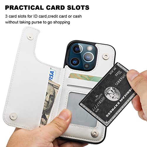 ONETOP for iPhone 13 Pro Wallet Case with Card Holder,White - color: White
