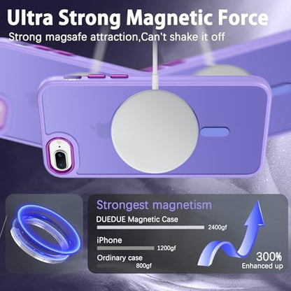 DUEDUE for iPhone 8 Plus Case, iPhone 7 Plus Case Magnetic[Compatible with Magsafe], Translucent Matte Back Protective Cover Shockproof Phone Case for iPhone 7 Plus/8 Plus, Light Purple - color: Light Purple