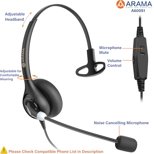 Arama Phone Headset for Office Phones for Polycom & Other IP Phones(A600S1)