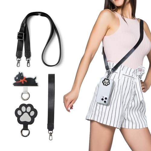 EKAX Anti-Theft Phone Strap, Adjustable Crossbody & Wrist Lanyard, Universal Tether Tab (2-Pack) for Secure Hands - color: Cat Paw