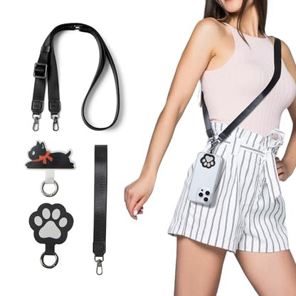 EKAX Anti-Theft Phone Strap, Adjustable Crossbody & Wrist Lanyard, Universal Tether Tab (2-Pack) for Secure Hands - color: Cat Paw