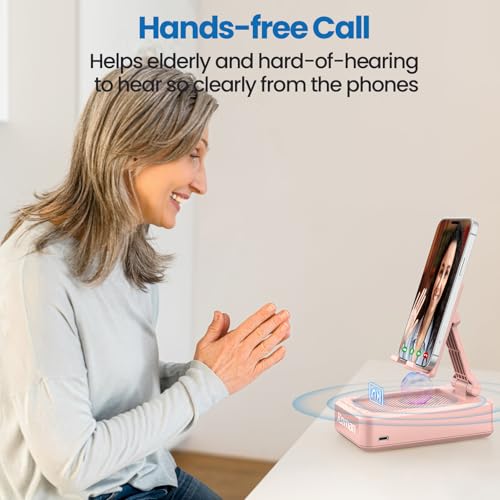 JTEMAN Bluetooth Speaker with Cell Phone Stand,Gifts for Men Tech Gadgets - color: Pink