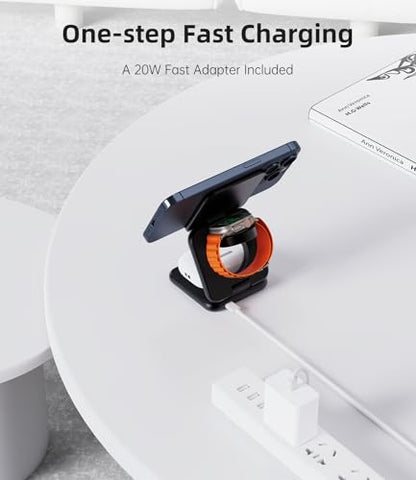 KU XIU Foldable 3-in-1 Magnetic Wireless Charging Station for Apple Devices - color: Black