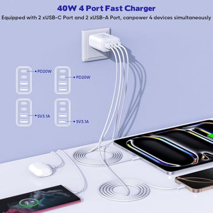 2Pack iPhone 17 16 15 Pro Max Fast Charging Block,6FT USBC to C Woven Cable - size: 6FT