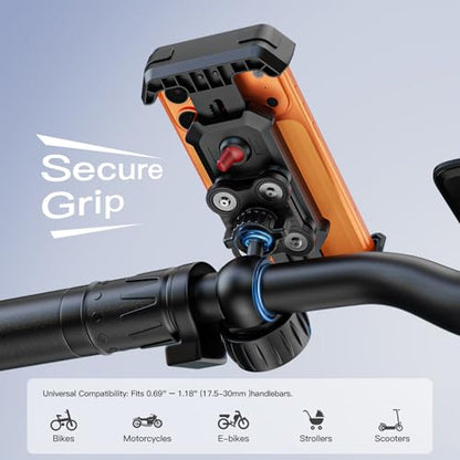 Wallke Motorcycle Phone Mount w/Dual Vibration Dampener & Anti-Theft Lock, Anti-Shake Bike Phone Holder, 360° Rotate Handlebar Ebike Phone Holder for Scooter Dirt Bike ATV, Fit 4.7-7” All Smartphone