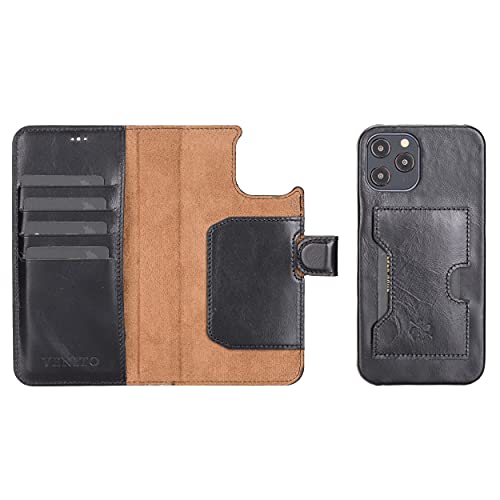 Venito Florence Leather Wallet Phone Case Compatible with iPhone 13 Pro Max (6.7 inch) - Extra Secure with RFID Blocking - Detachable Phone Wallet (Rustic Black)* - color: Rustic Black, size: iPhone 13 Pro Max