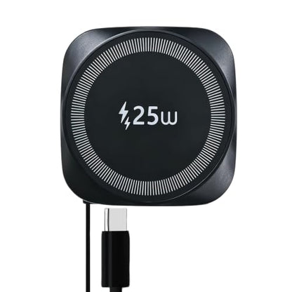 25W Magnetic Qi Fast Wireless Charging Pad, Slim Portable Wireless Charger with 0.7m Retractable USB-C Cable for iPhone, Samsung, Google Pixel, AirPods, 5 Colors(Black) - color: Black