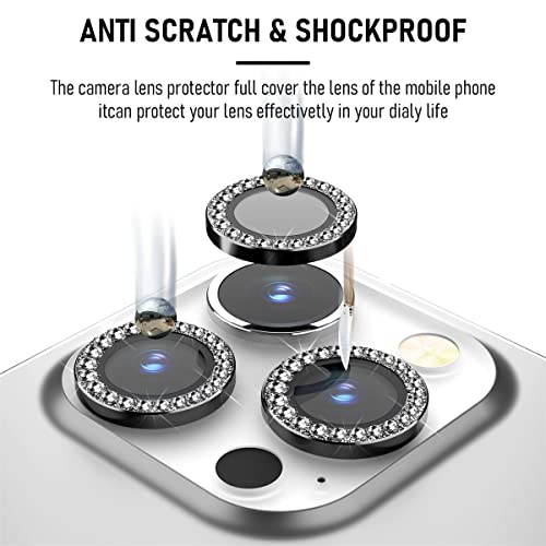 Suoman 3-Pack for iPhone 13 Pro Max/iPhone 13 Pro Camera Lens Protector, 9H Hardness Tempered Glass Film, [Flash Diamonds] [Does not Affect Night Shots] Individual Metal Protective Cover - Black - color: Diamond Black