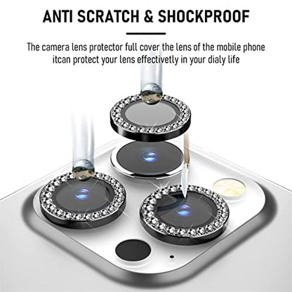 Suoman 3-Pack for iPhone 13 Pro Max/iPhone 13 Pro Camera Lens Protector, 9H Hardness Tempered Glass Film, [Flash Diamonds] [Does not Affect Night Shots] Individual Metal Protective Cover - Black - color: Diamond Black
