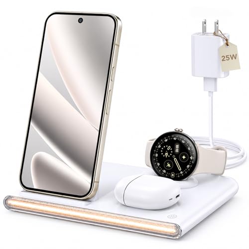 3 in 1 Foldable Wireless Fast Charging Station for Google Pixel Watch 5/4 - color: Light White
