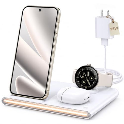 3 in 1 Foldable Wireless Fast Charging Station for Google Pixel Watch 5/4 - color: Light White