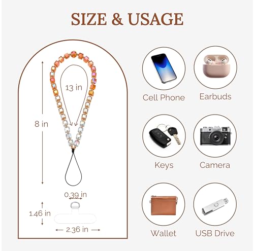 Crystal & Pearl Phone Charm Wrist Strap, Beaded Lanyard Wristlet Chain, Hands-Free Bracelet Strap for Phone Cases - color: Cube-amber