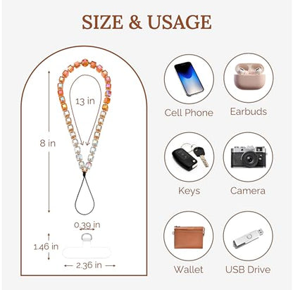 Crystal & Pearl Phone Charm Wrist Strap, Beaded Lanyard Wristlet Chain, Hands-Free Bracelet Strap for Phone Cases - color: Cube-amber