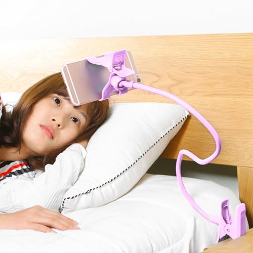 Gooseneck Phone Holder for Bed, Bed Table Phone Mount, Long Lazy Arm Headboard Bedside Bracket Clamp Stand, Easy 360 Adjustment Flexible Cellphone Clip for Home Offices Kitchen Gyms Table, 50cm - color: Pinks