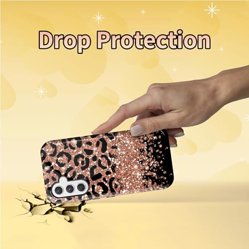 Leopard Glitter Phone Case for Samsung Galaxy S25, Dual Layer Shockproof Rugged Cover with Soft TPU + Hard PC, Anti-Scratch Slim Fit Wireless Charging Compatible - color: Leopard Glitter, size: 6.2" Galaxy S25
