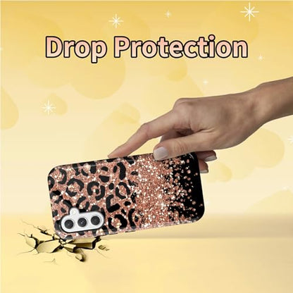 Leopard Glitter Phone Case for Samsung Galaxy S25, Dual Layer Shockproof Rugged Cover with Soft TPU + Hard PC, Anti-Scratch Slim Fit Wireless Charging Compatible - color: Leopard Glitter, size: 6.2" Galaxy S25