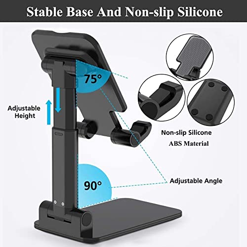 Meetuo 2 Pcs Cell Phone Stand for Desk Adjustable & Foldable Phone Holder - color: Pink+Black