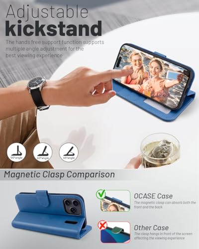 OCASE Compatible with iPhone 17 Pro Wallet Case, PU Leather Flip Folio Case with Card Holders RFID Blocking Kickstand [Shockproof TPU Inner Shell] Phone Cover 6.3 Inch 2025, Light Blue - color: Light Blue