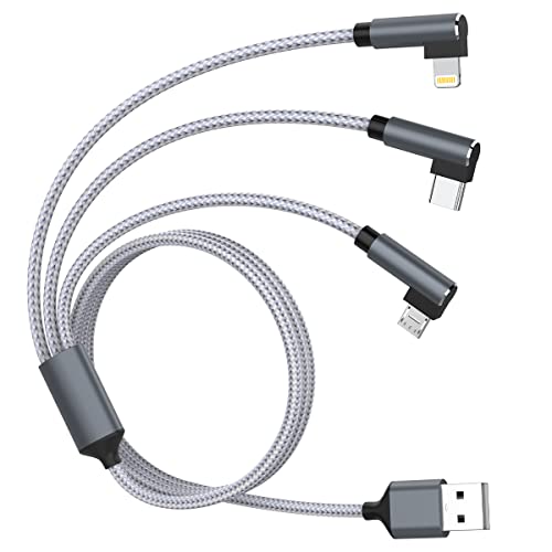 Multi USB Cable, 3 in 1 Multi Charging 90 Degree Universal Charging Cable with Phone/Micro/USB Type C Nylon Multi Charging Cable for Phone 16/15/14, Samssung, Huawei, Xiaomi, Laptop Tablet 1.8m