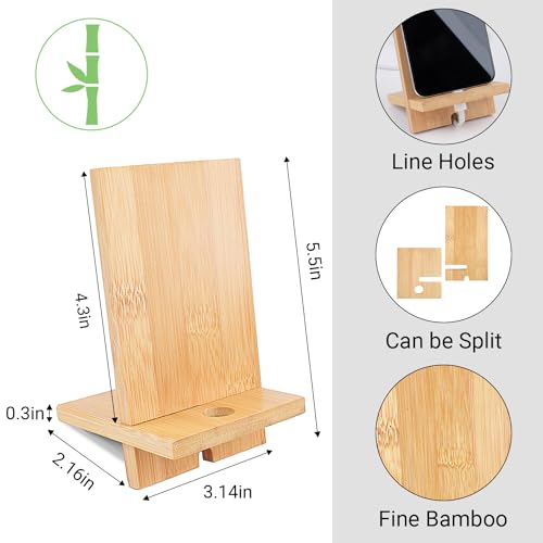 Mobile Stand Japanese Style Cellphone Holder Desktop Organizer Charging Station Compatible with All Smartphones Tablets Natural Bamboo Wood Portable Adjustable Angle (PLAIN-2HOLES) - style: PLAIN-2HOLES