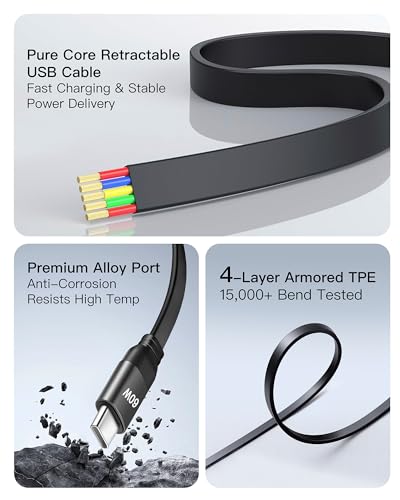 3 in 1 Retractable Charging Cable, USB A/C Charging Cable - size: A TO 60W:1PACK